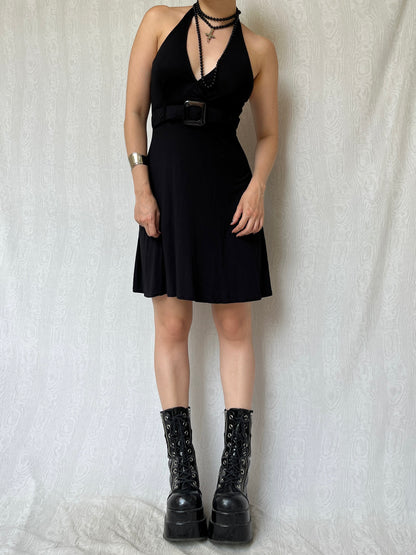Vintage 00s Downtown Black Halter Dress (S/M)