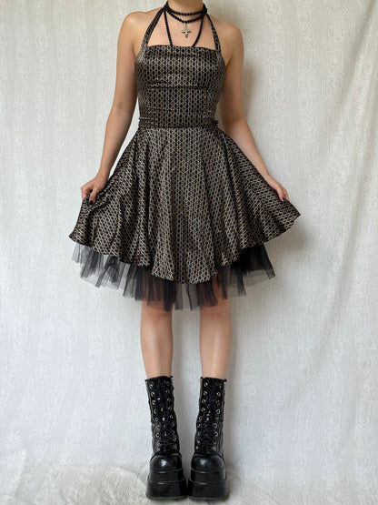 Vintage 00s Eclectic Prom Halter Dress (S)