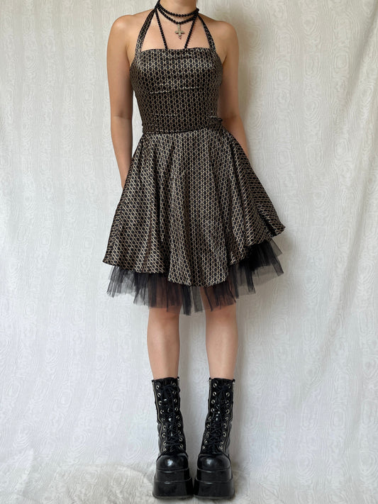 Vintage 00s Eclectic Prom Halter Dress (S)
