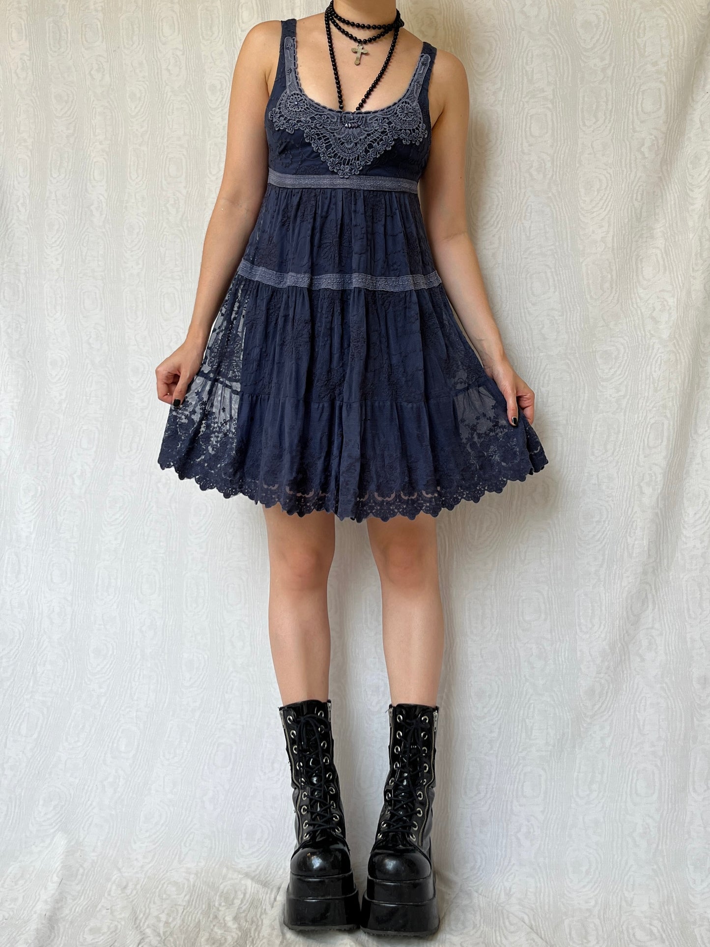 Vintage 00s Boho Grunge Babydoll Dress (S)