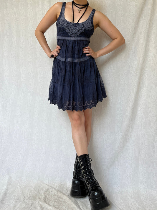 Vintage 00s Boho Grunge Babydoll Dress (S)