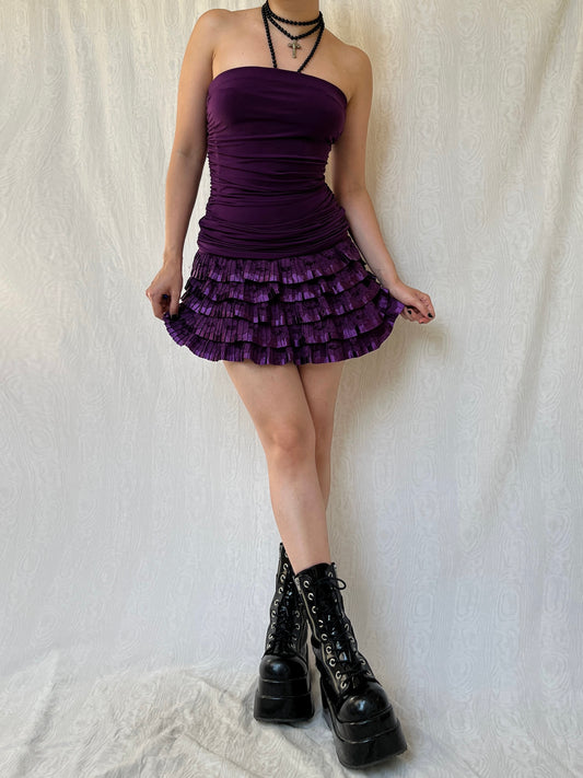 Vintage 00s Romantic Goth Ruffled Mini Dress (S)