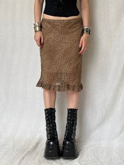 Vintage 00s Sleaze Animal Print Midi Skirt (M)