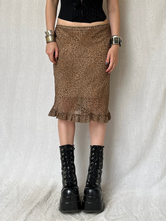 Vintage 00s Eclectic Animal Print Midi Skirt (M)