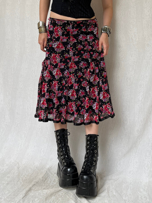 Vintage 00s Fairy Grunge Floral Midi Skirt (S/M)