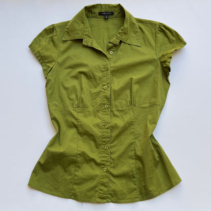 Vintage 00s Downtown Green Button Up Shirt (S)