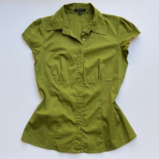 Vintage 00s Downtown Green Button Up Shirt (S)