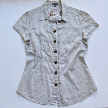 Vintage 00s Downtown Beige Button Up Shirt (S/M)