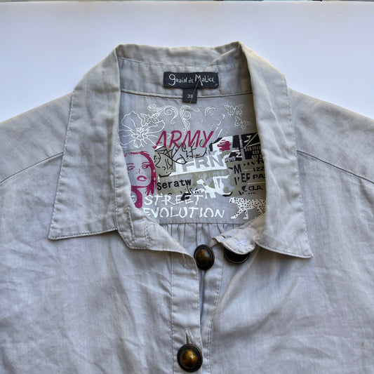 Vintage 00s Downtown Beige Button Up Shirt (S/M)