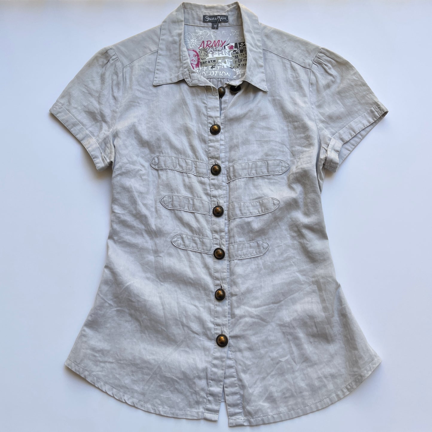 Vintage 00s Downtown Beige Button Up Shirt (S/M)