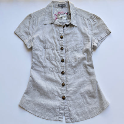 Vintage 00s Downtown Beige Button Up Shirt (S/M)