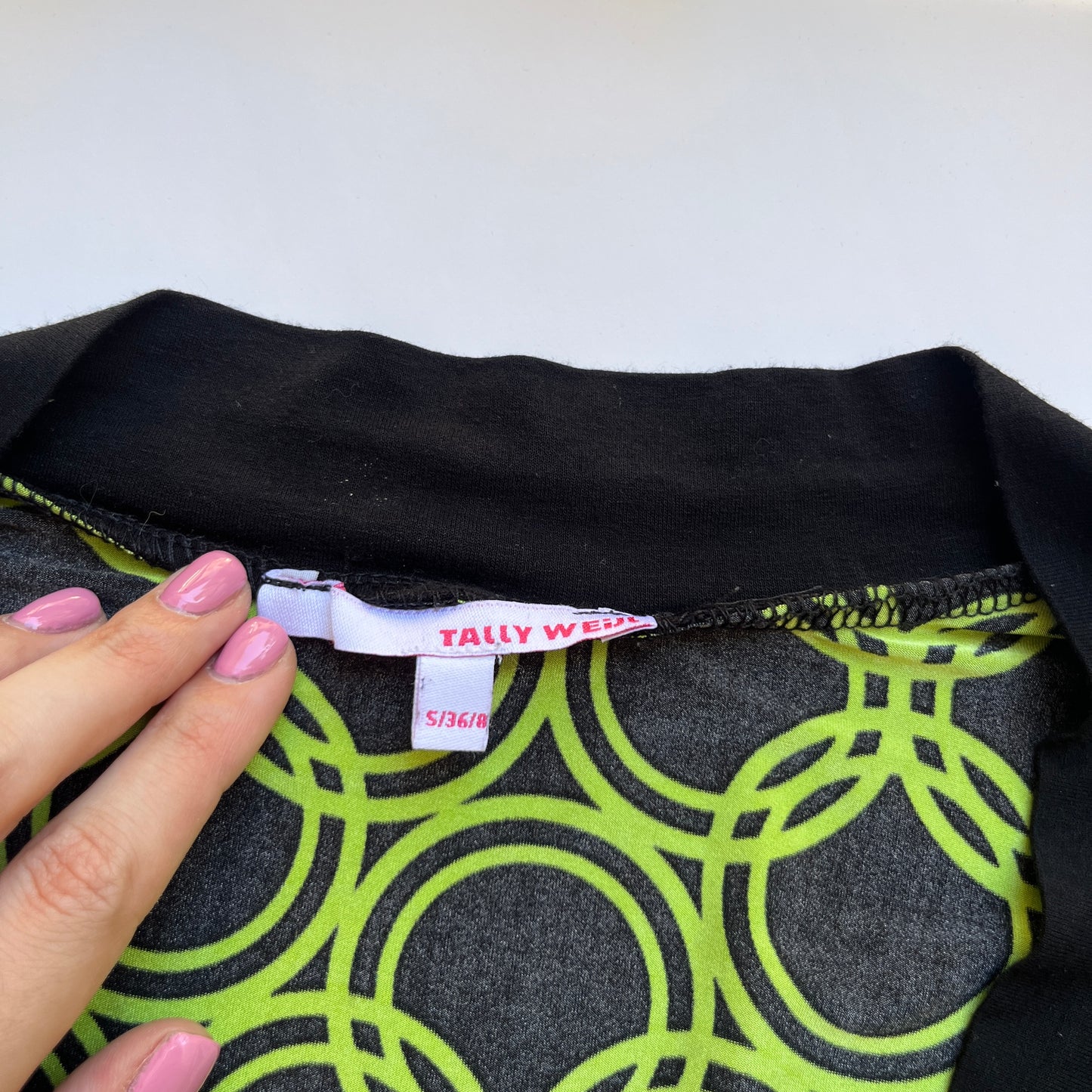 Vintage 00s Eclectic Black & Lime Green Blouse (S)