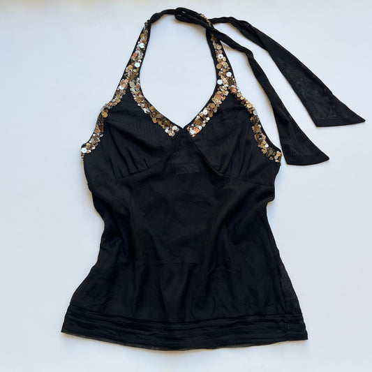 Vintage 00s Clubwear Black Halter Top (S)