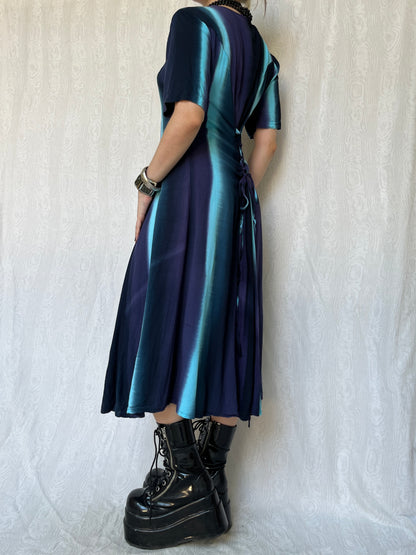 Vintage 90s Trippy Witchy Ombre Button Down Maxi Dress (M/L)