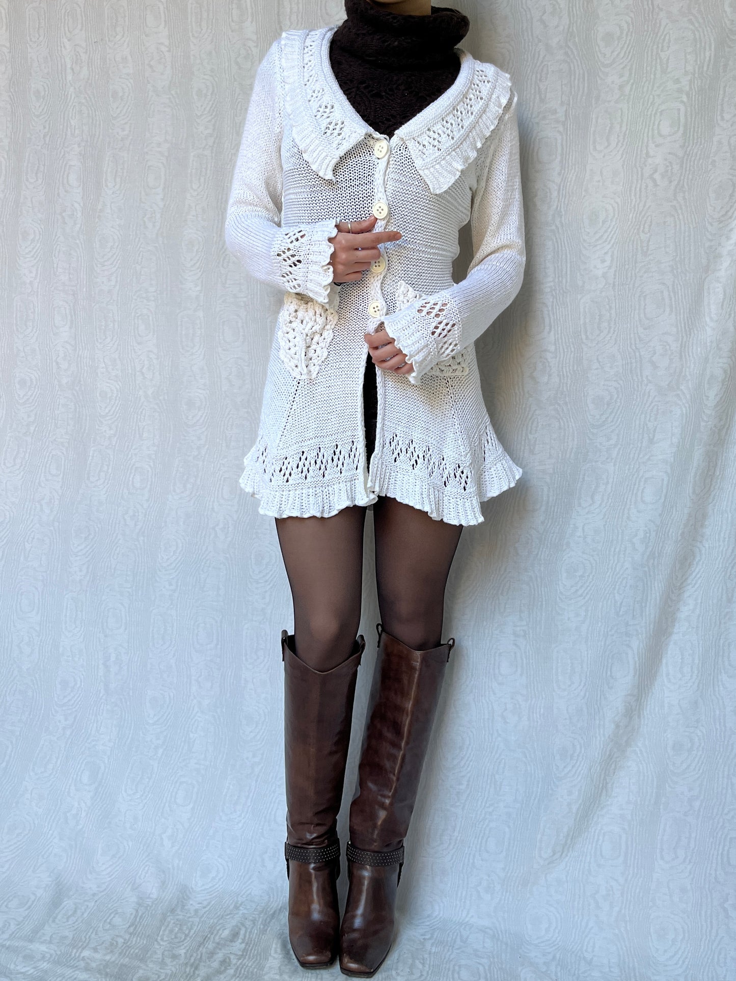 Vintage 00s Coquette White Knit Cardigan (S/M)