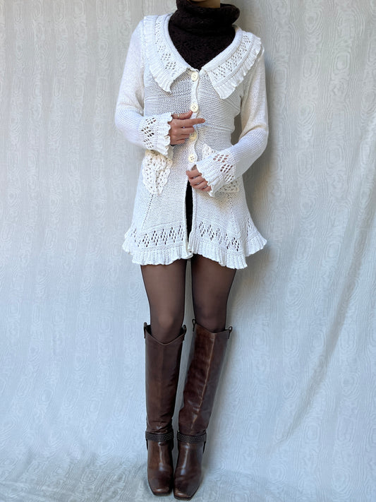 Vintage 00s Coquette White Knit Cardigan (S/M)