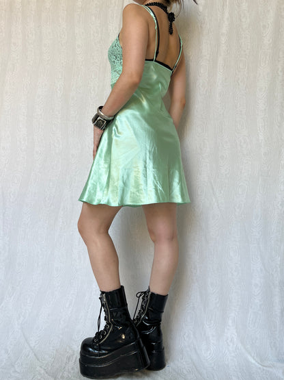 Vintage 00s Romantic Babydoll Satin & Lace Mini Dress (S)