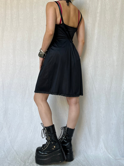 Vintage 00s Romantic Goth Lingerie Mini Dress (L)