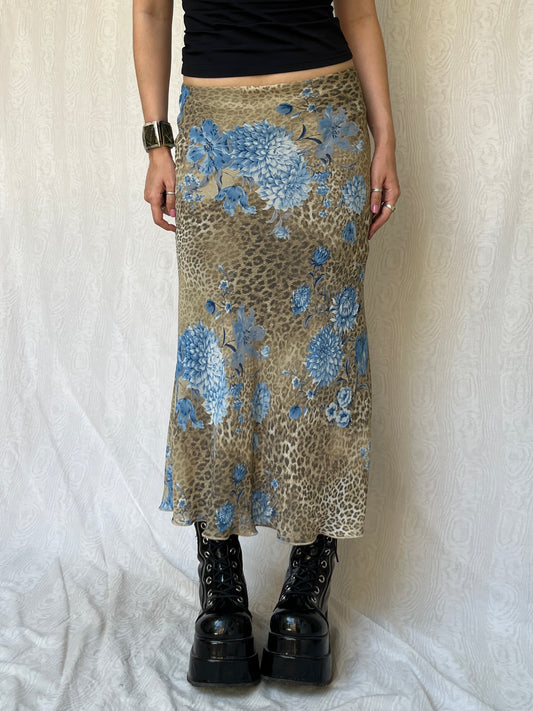Vintage 00s Eclectic Leopard Maxi Skirt (M)