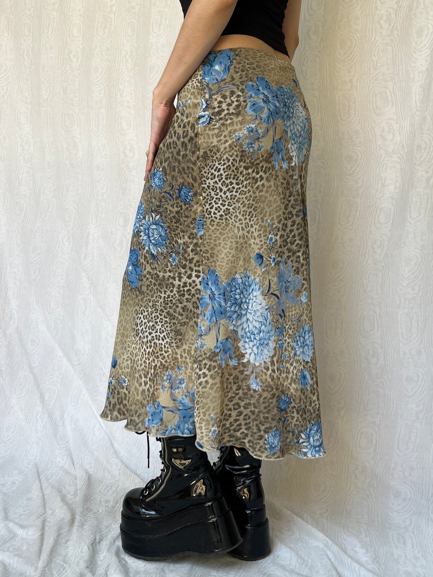 Vintage 00s Eclectic Leopard Maxi Skirt (M)