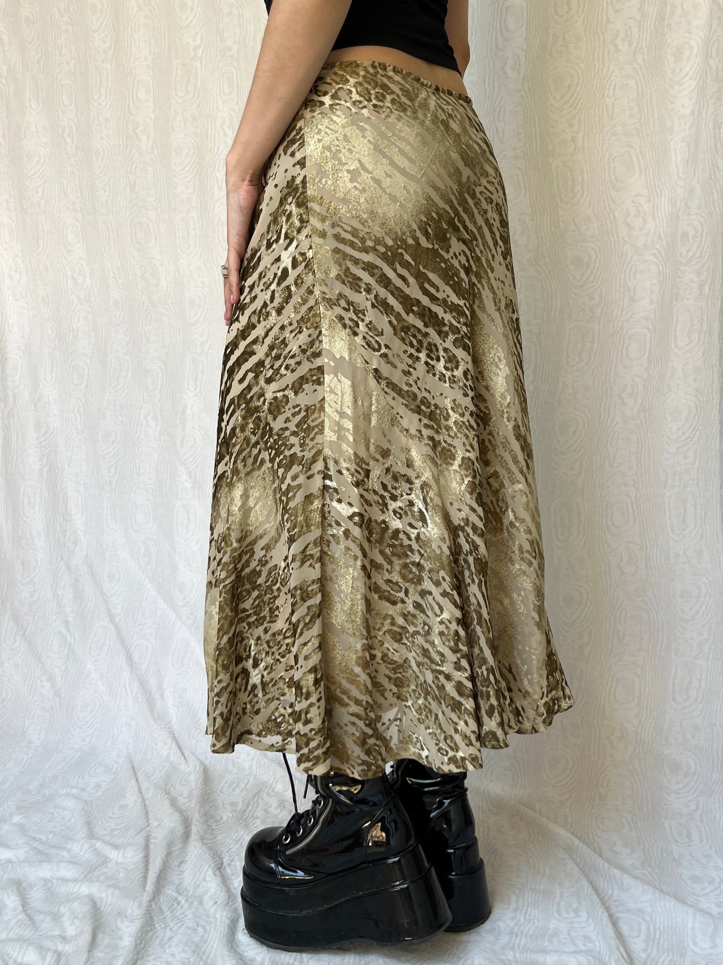 Vintage 00s Eclectic Beige Maxi Skirt (L)