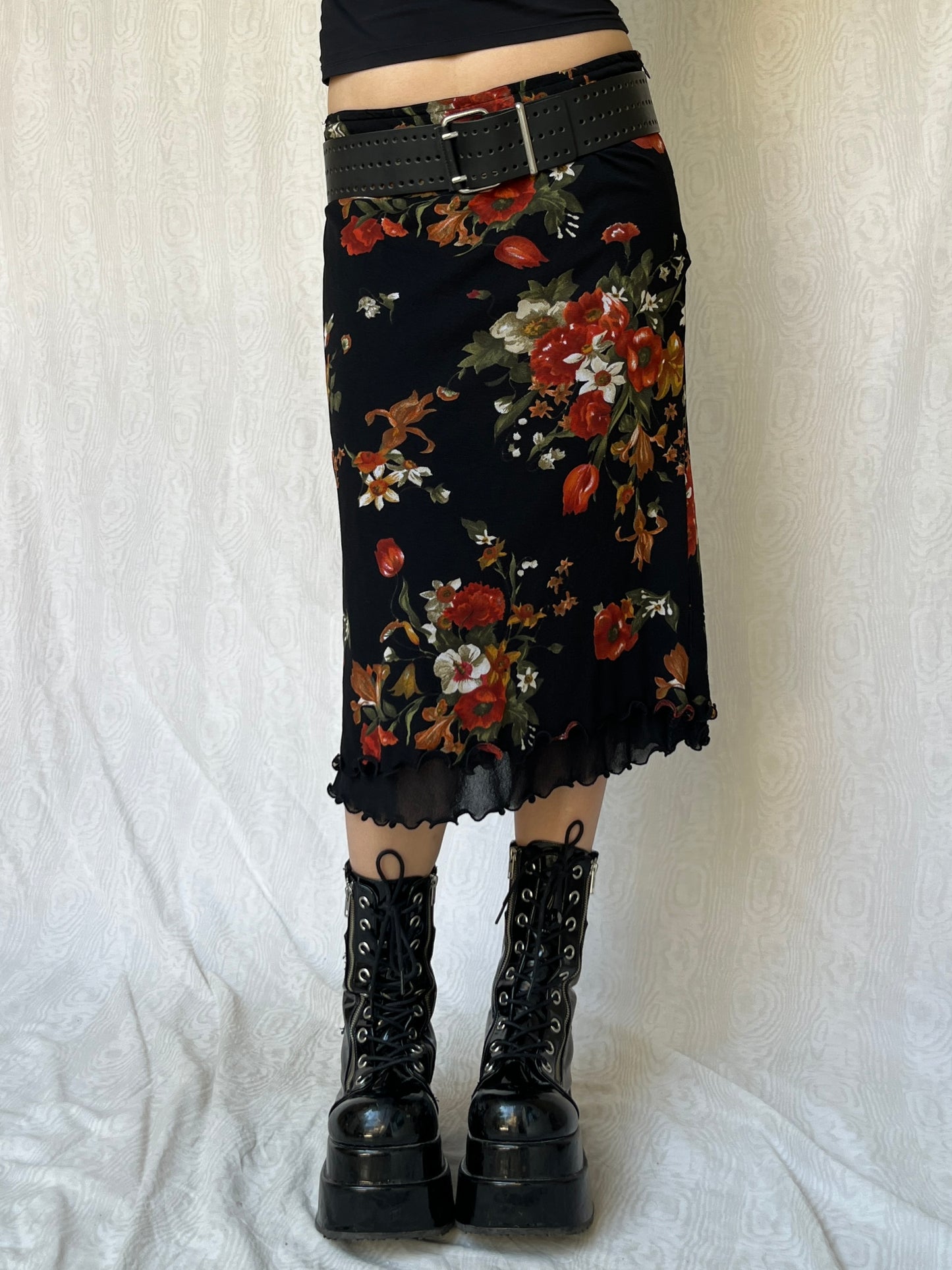 Vintage 90s Grunge Fairy Floral Midi Skirt (L)