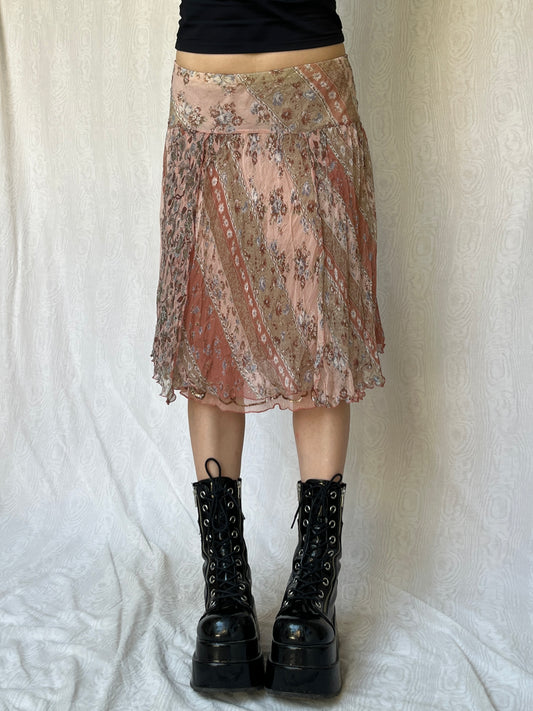 Vintage 00s Fairy Silk Graphic Knee Skirt (S)