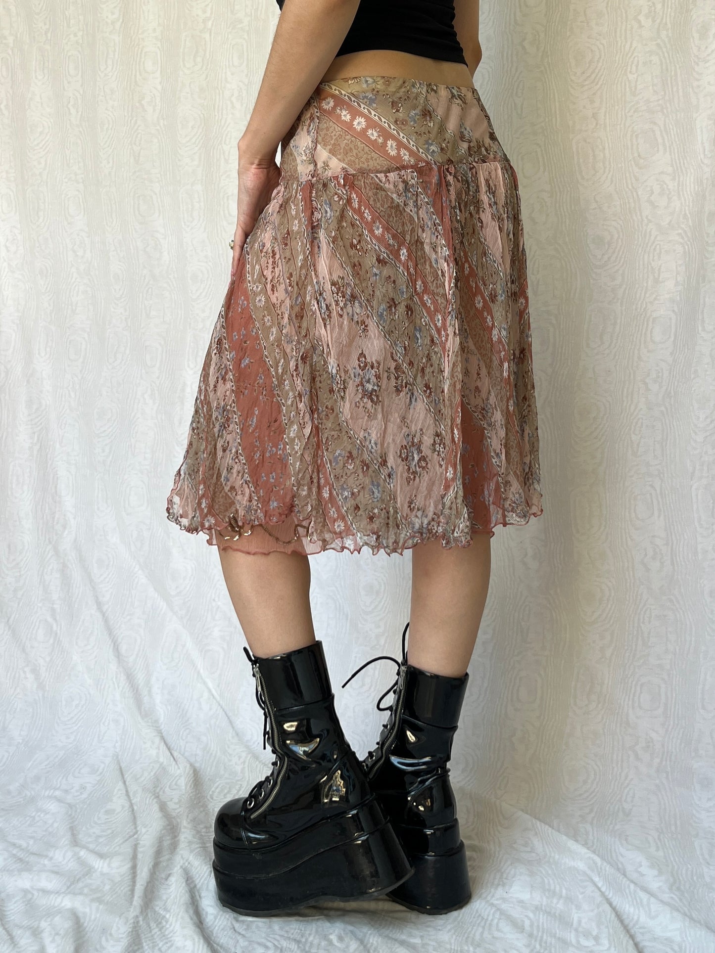 Vintage 00s Fairy Silk Graphic Knee Skirt (S)