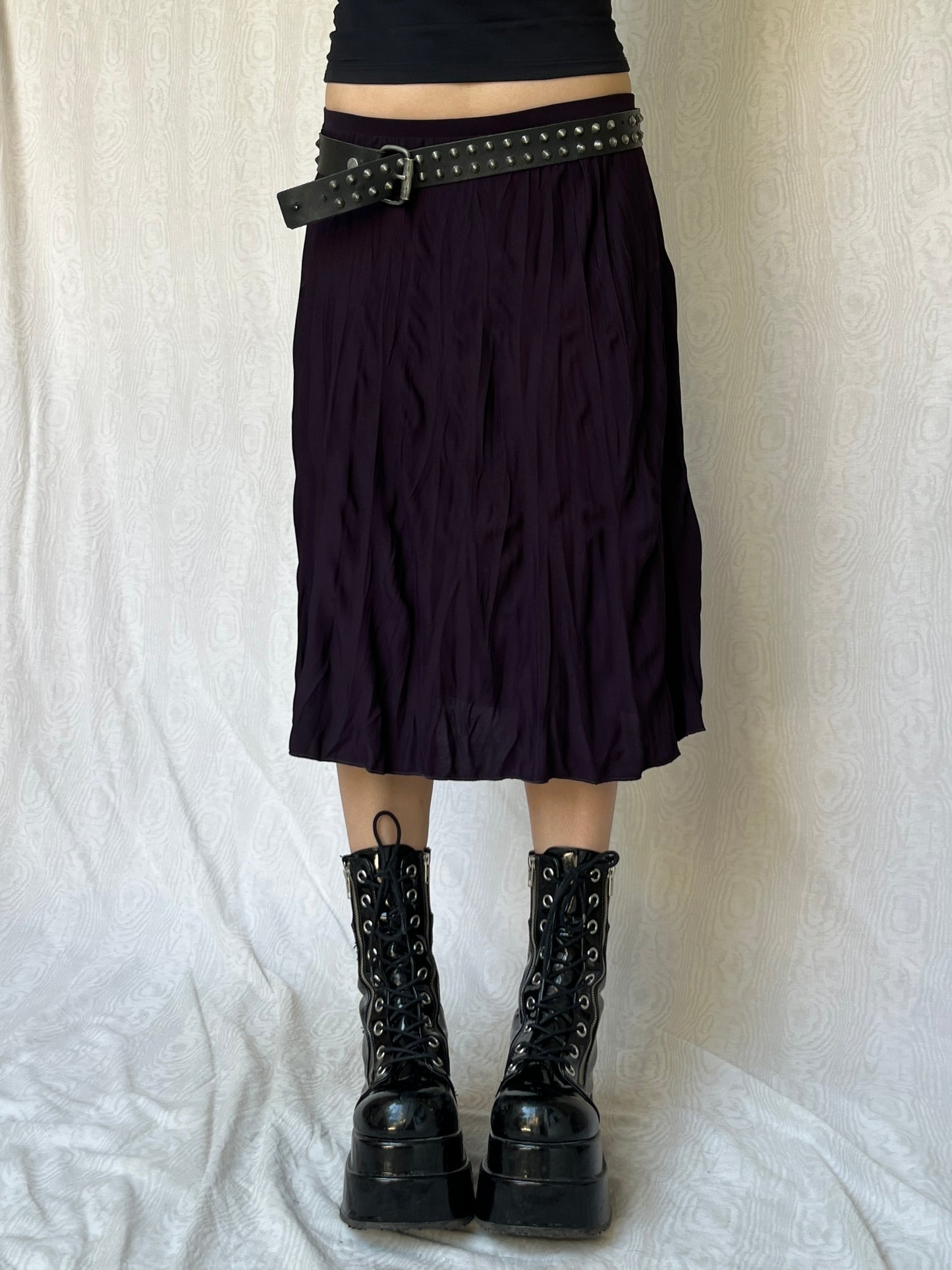Vintage 00s Grunge Dark Purple Crinkle Knee Skirt (S)