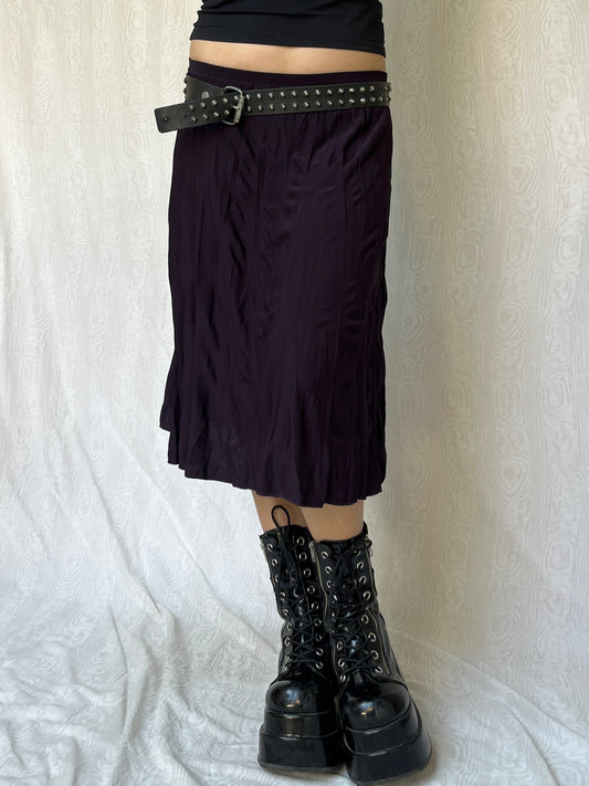 Vintage 00s Grunge Dark Purple Crinkle Knee Skirt (S)