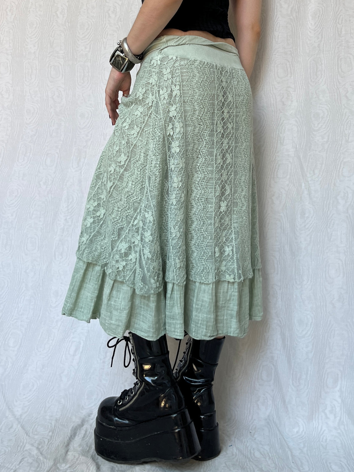 Vintage 00s Fairy Sleaze Lace Mint Maxi Skirt (S)