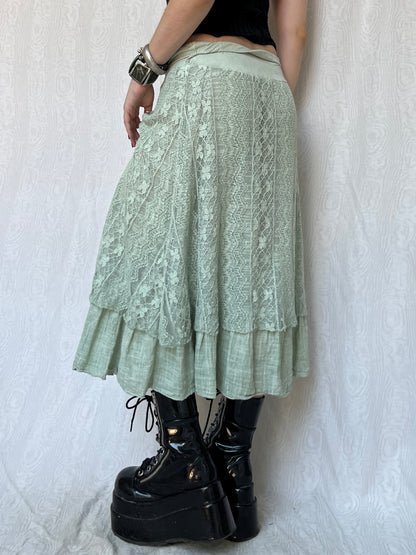 Vintage 00s Fairy Sleaze Lace Mint Maxi Skirt (S)