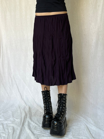 Vintage 00s Grunge Dark Purple Crinkle Knee Skirt (S)