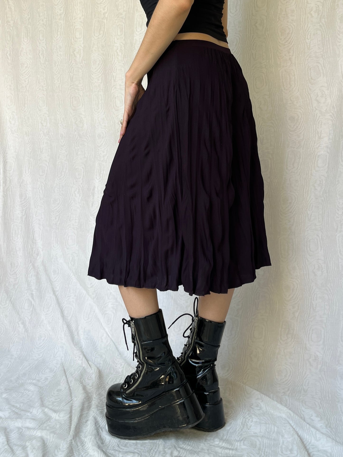 Vintage 00s Grunge Dark Purple Crinkle Knee Skirt (S)