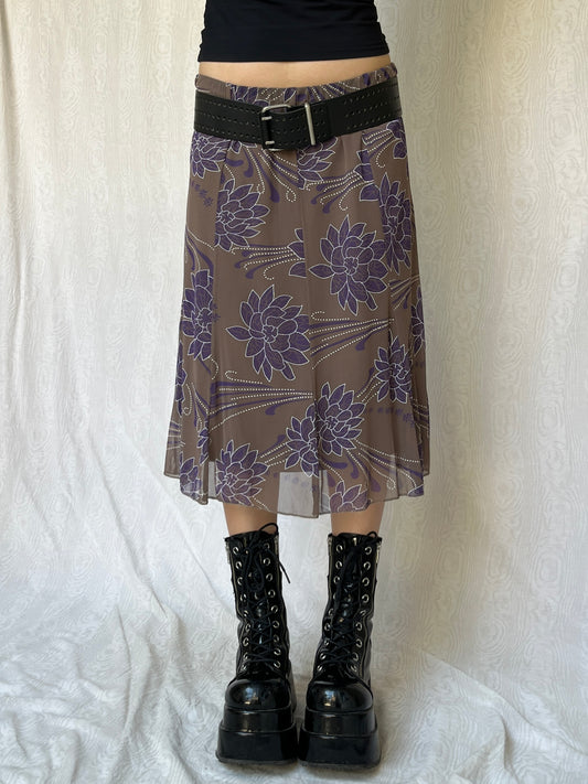 Vintage 00s Fairy Grunge Floral Midi Skirt (M)