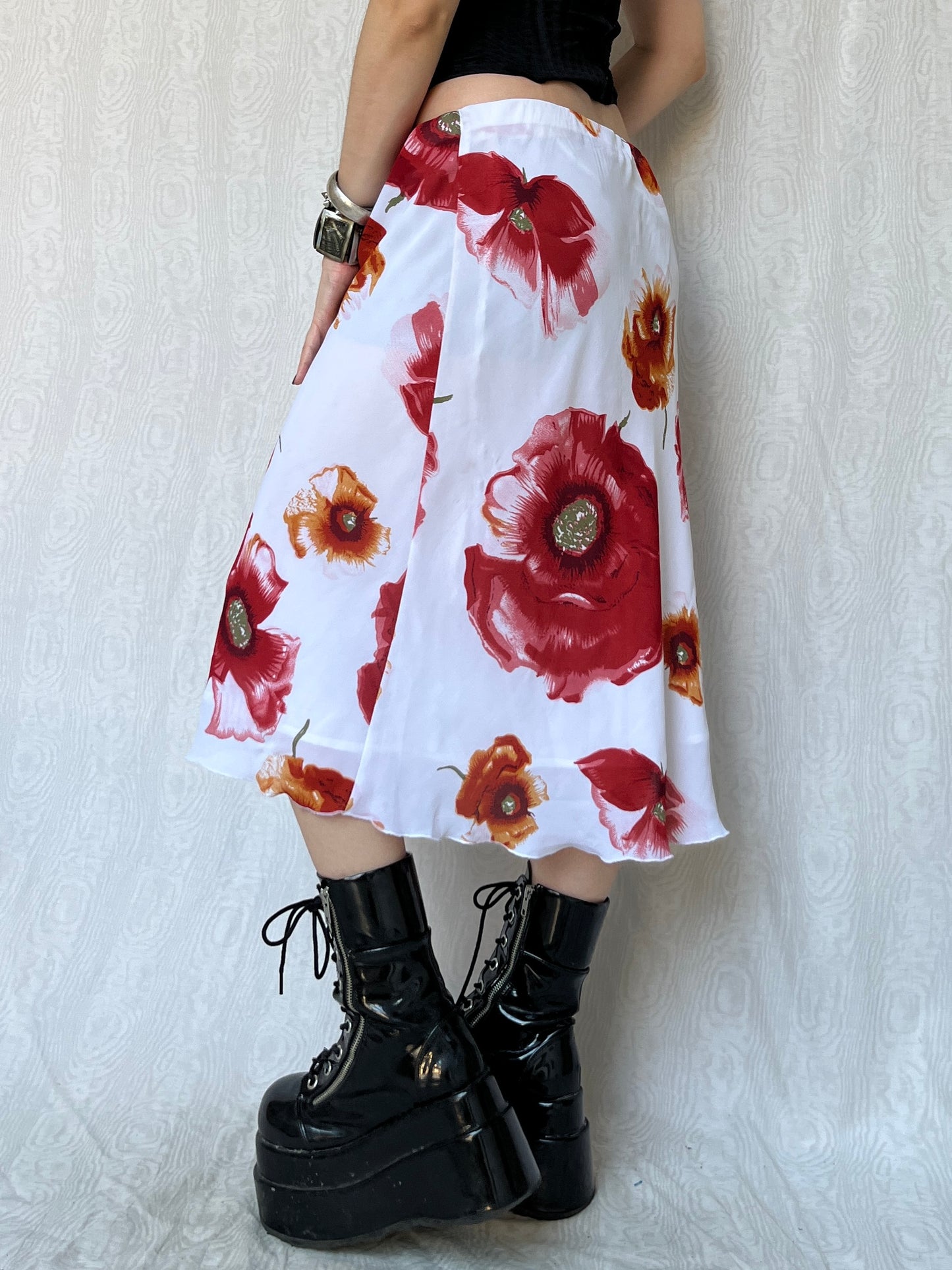 Vinatge 90s Eclectic Floral Graphic Midi Skirt (M)