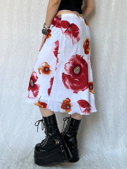 Vinatge 90s Eclectic Floral Graphic Midi Skirt (M)