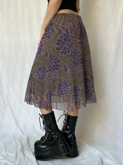Vintage 00s Fairy Grunge Floral Midi Skirt (M)