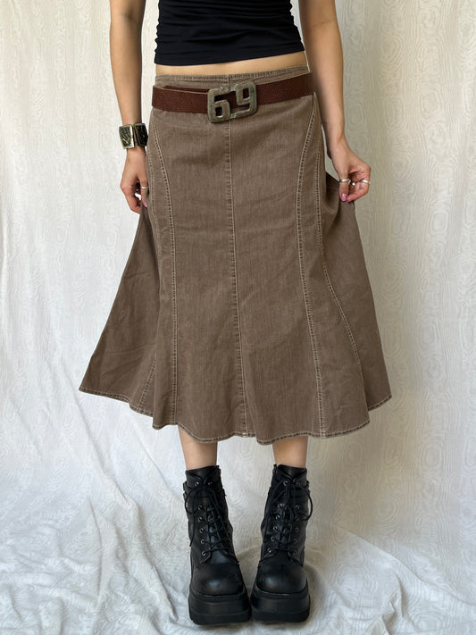 Vintage 00s Downtown Beige Denim Maxi Skirt (M)