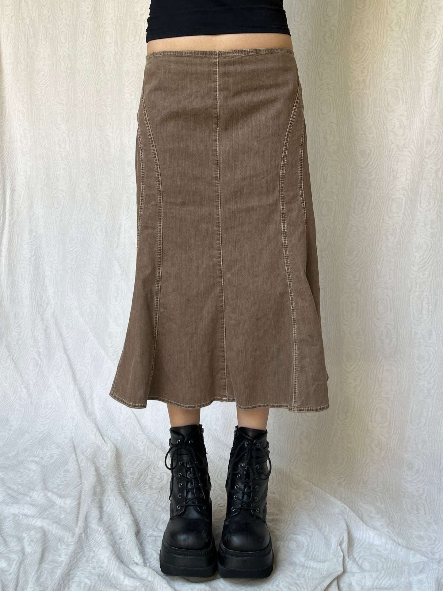 Vintage 00s Downtown Beige Denim Maxi Skirt (M)
