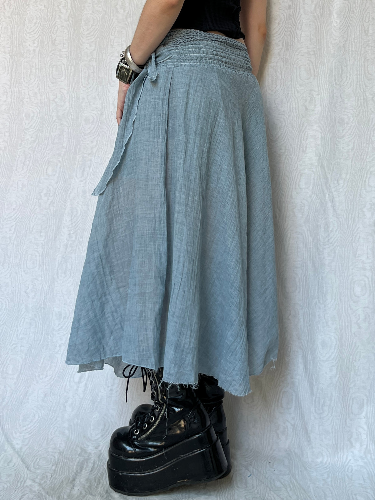 Vintage 00s Downtown Grungy Light Blue Maxi Skirt (XS/S)