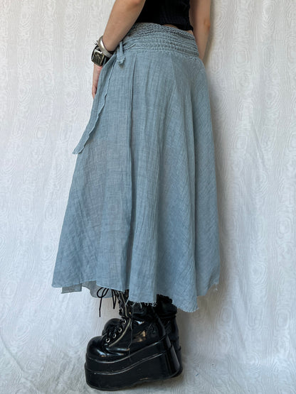 Vintage 00s Downtown Grungy Light Blue Maxi Skirt (XS/S)