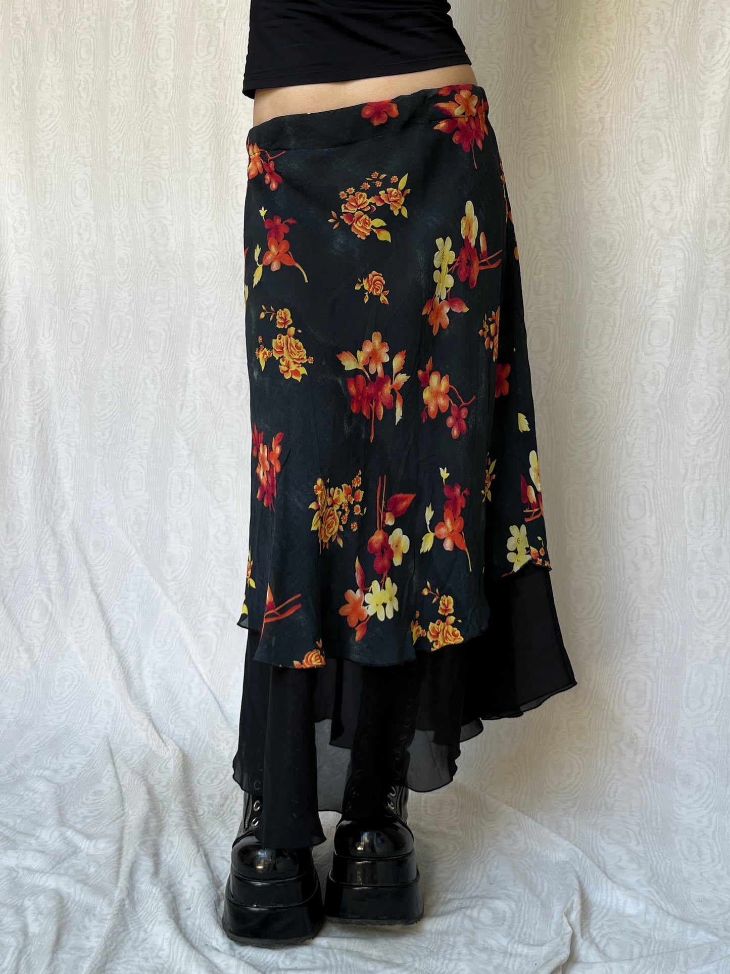 Vintage 90s Fairy Grunge Floral Maxi Skirt (M)