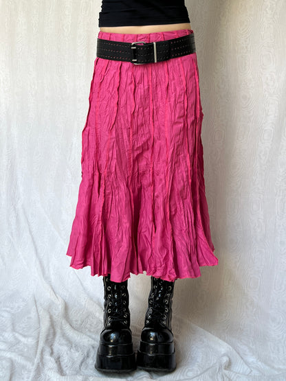 Vintage 00s Eclectic Hot Pink Crinkle Maxi Skirt (S)