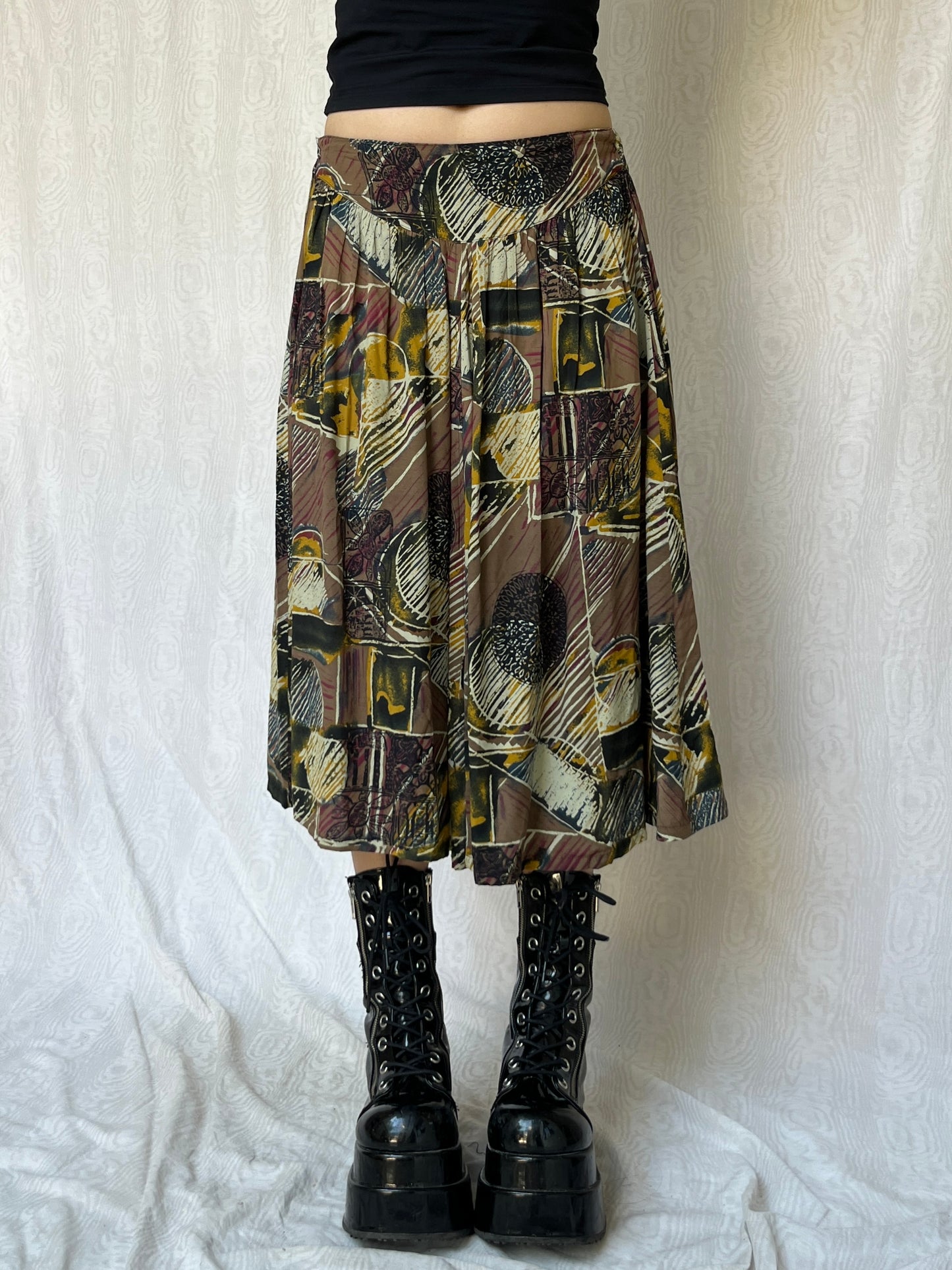 80s Vintage Eclectic Multi Midi Skirt (S/M)