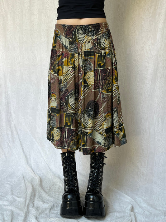 80s Vintage Eclectic Multi Midi Skirt (S/M)