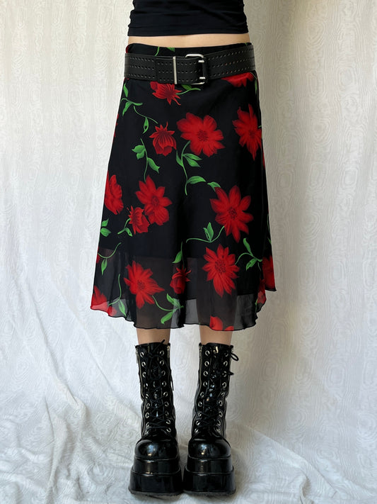Vintage 90s Grunge Fairy Floral Midi Skirt (S/M)