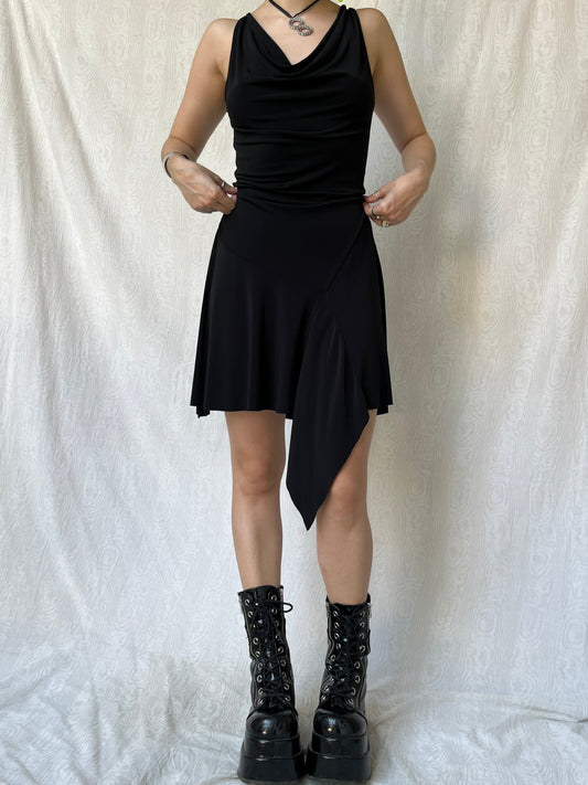 Vintage 00s Witchy Black Backless Mini Dress (S/M)