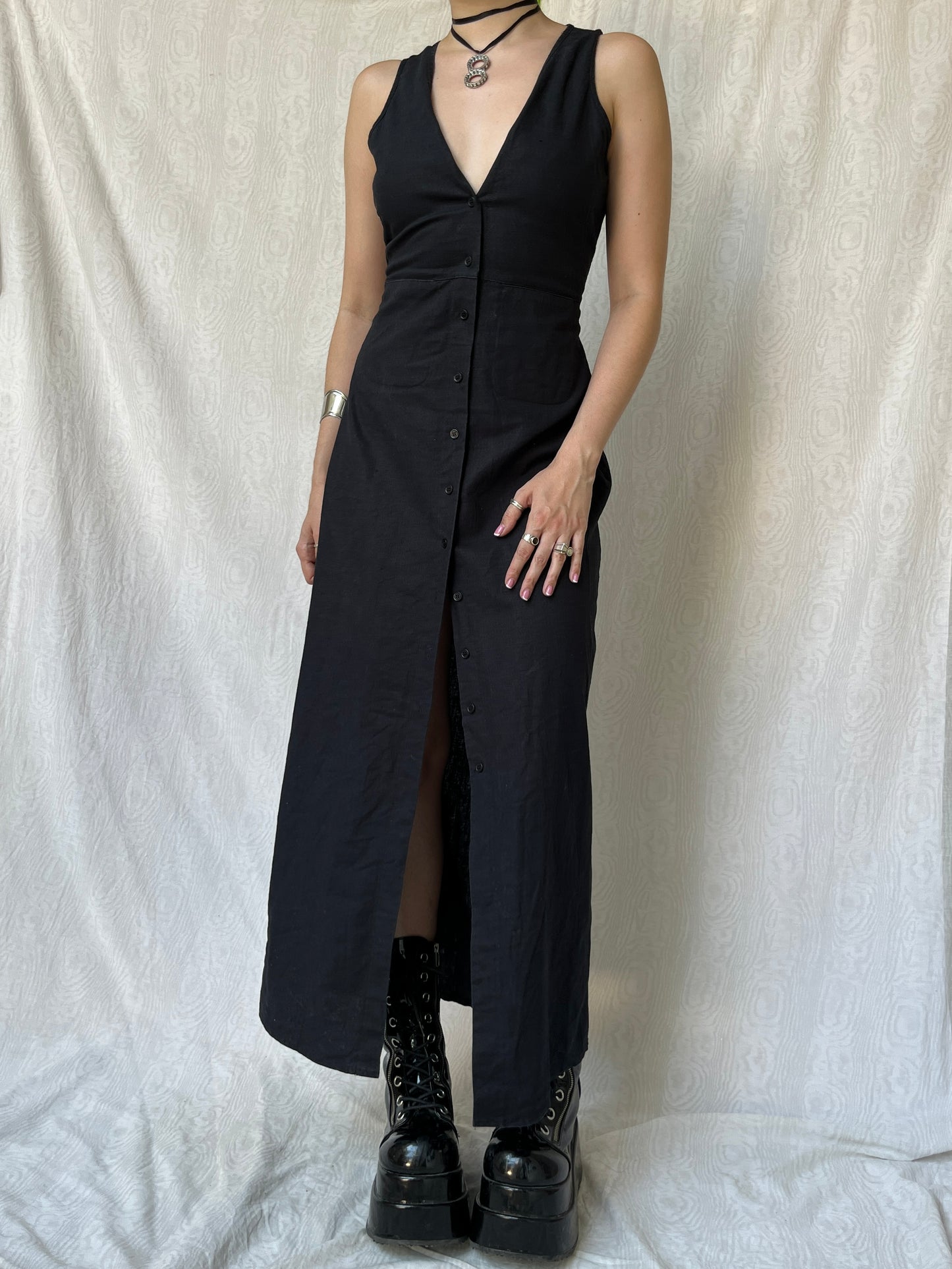 Vintage 90s Downtown Black Maxi Dress (S/M)