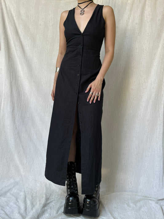 Vintage 90s Downtown Black Maxi Dress (S/M)